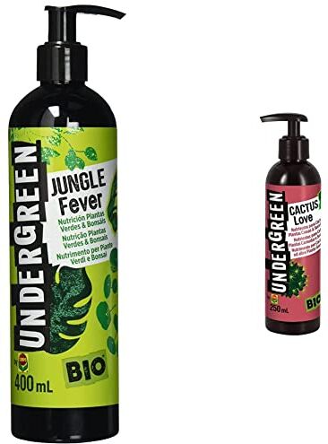 Undergreen JUNGLE Fever, Nutrimento liquido per Piante Verdi e Bonsai, Consentito in agricoltura biologica, 400 ml & CACTUS Love, Nutrimento per Cactus e altre Piante Grasse