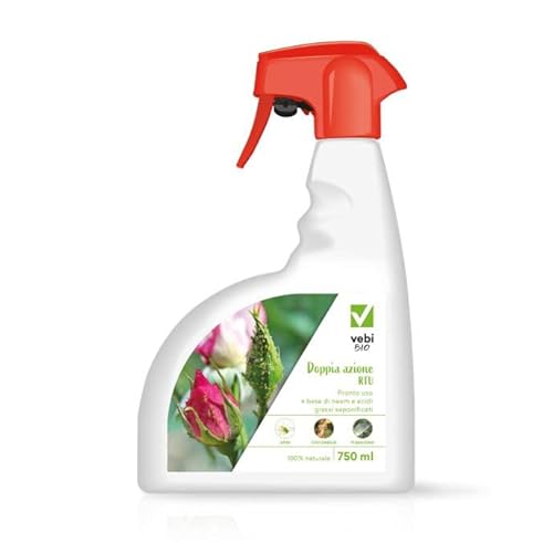 VEBI DOPPIA AZIONE RTU Rimedio Naturale Biologico con Olio Neem e Sapone Molle Protezione Piante e Orto contro Acari Coccinilia Cimici Fumaggine Pronto Uso Spray 750 ML