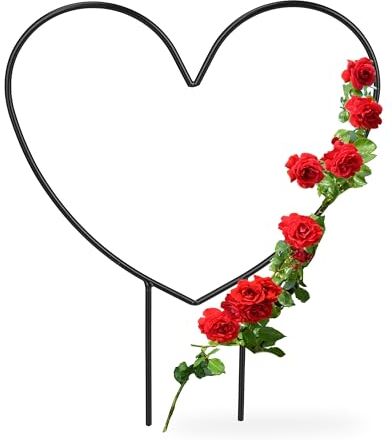 Relaxdays 2x Supporto per Piante Rampicanti a Forma di Cuore, Sostegno per Rose, HLP: 32x25x0,5 cm, Giardino, Acciaio, Nero