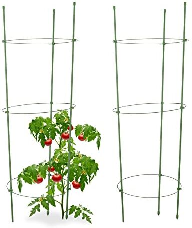 Relaxdays Gabbia Pomodori, Supporto per Piante Rampicanti, Set da 2 Sostegni, Accessori Giardinaggio, L: 76 cm, Verde