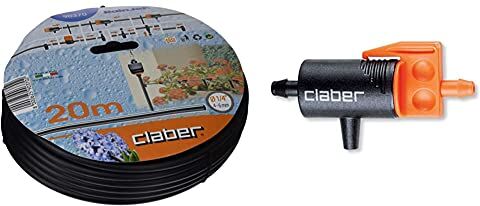 Claber Micro 90370, Tubo Capillare 1/4 (4-6Mm), 20 M & 91217 Irrigatore Goccia In Linea, Nero