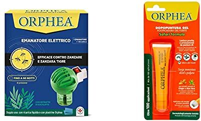 Orphea Insetticida, Emanatore Elettrico Contro Gli Insetti, con Eco Sensor Ad Attivazione Notturna & Dopopuntura, Gel Ad Azione Immediata Contro Punture di Zanzare, Vespe Ed Altri Insetti