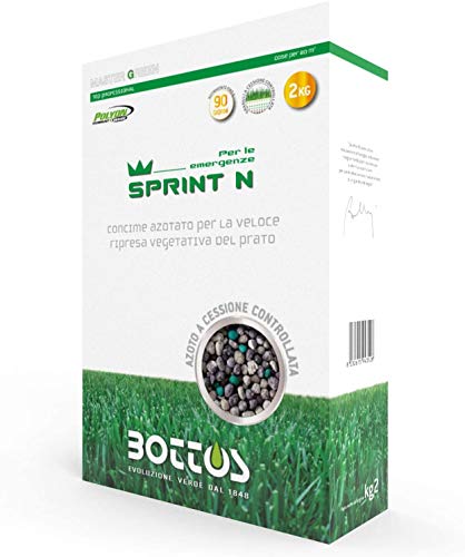 Bottos SPRINT N, Concime Fertilizzante granulare per tappeti erbosi, Azoto a cessione programmata per l'immediato effetto di rinverdimento del prato (dose per 80mq), 2Kg