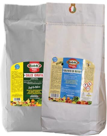 Bioki Offerta composta da 1 Solfato di Rame da 4 kg + 1 Calce Idrata da 4 kg, Alta solubilità' Indicato per Piante da orto, da frutto e da Giardino. Peso Totale 8 kg