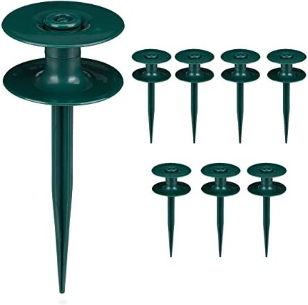 Relaxdays Guida per Tubo d'Irrigazione, Set da 8 Supporti d'Ancoraggio con Picchetti, da Giardino, HxD 24 x 9 cm, Verde