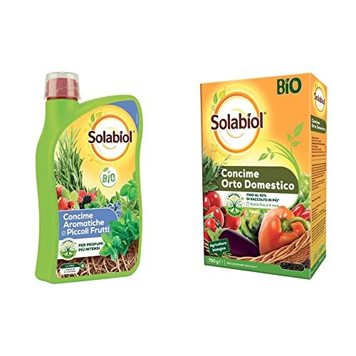 Solabiol Concime Liquido Biologico per Aromatiche e Piccoli Frutti con Tecnologia Natural Booster, 1L & Concime granulare Biologico per orto Domestico, 750 gr
