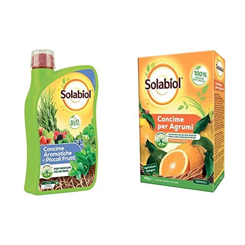 Solabiol Concime Liquido Biologico per Aromatiche e Piccoli Frutti con Tecnologia Natural Booster, 1L & Concime Biologico Granulare Agrumi con Tecnologia Natural Booster