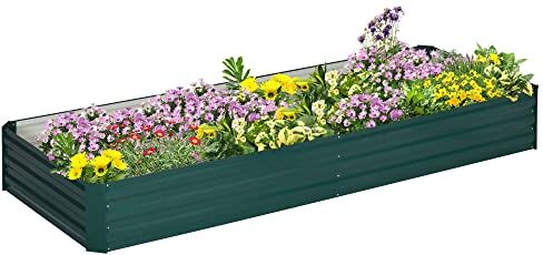 Outsunny Letto per Orto Rialzato in Metallo da Esterno, Portapiante da Giardino per Fiori ed Erbe Aromatiche, 241x90.5x30 cm, Verde