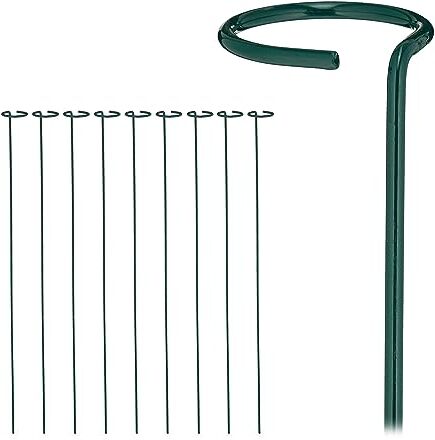 Relaxdays Bastoncini per Piante in Metallo, Set da 10 Ausili per Rampicanti, Supporti Piantine, L: 80 cm, Verde Scuro, Vetro, Silicone, Alluminio