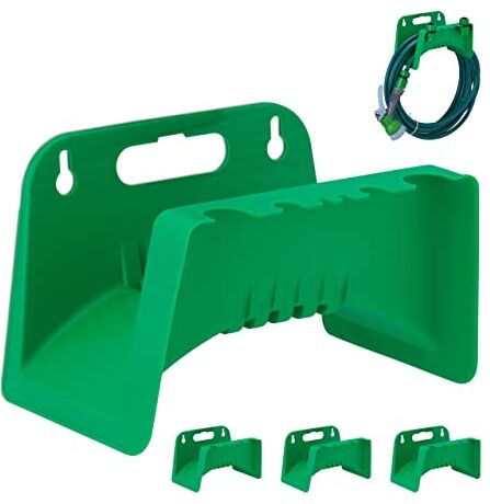 Relaxdays Set da 4 Portatubo da Giardino, da Appendere, in Plastica, per Tubi da 10 Metri 5/8", Forma a Sella, Verde, 100%