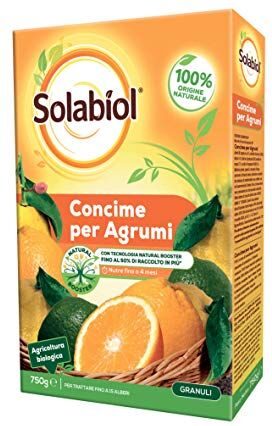 Solabiol Concime Biologico Granulare Agrumi con Tecnologia Natural Booster per favorire lo sviluppo dell’apparato radicale e avere fino al 50% di raccolto in più. 750g