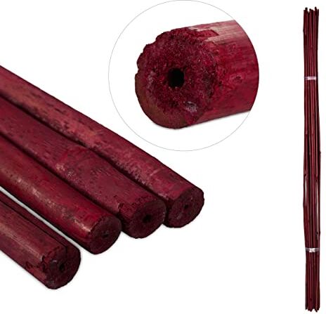 Relaxdays 120 cm Canne di bambù, Set da 25 Supporti, Sostegno per Piante Rampicanti, Bricolage, D: 10-12 mm, Rosso