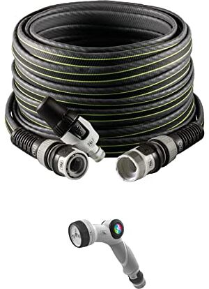 FITT FORCE PLUS 5/8" 35 m Kit con Tubo Acqua da Giardino Leggero, Resistente per Uso Intensivo, Lancia, Pistola Multigetto, Grigio