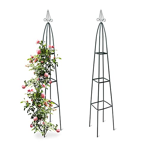 Relaxdays 6x Obelisco per Rampicanti, a Piramide, per Piante, Rose, Accessori da Giardino, HLP 192 x 35 x 35 cm, in Acciaio, Verde