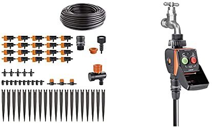 Claber 90764 Drip 20 Vasi Kit Rainjet Goccia, Nero/Arancio & 8425 Aquauno Pratico