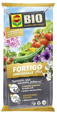 Compo BIO FORTIGO Plus Terriccio Universale, Per Piante in Vaso e in Piena Terra, Consentito in Agricoltura Biologica, 20 L