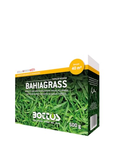 Bottos BAHIAGRASS, Semi Paspalum notatum, 100% Puro, Bassa Manutenzione, Elevata Sopportazione Salinità, Adatto per Mezz'ombra, Dormienza Invernale, 500gr (40mq)