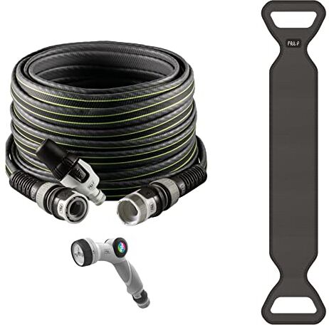 FITT FORCE PLUS 5/8" 15m Kit con Tubo Acqua da Giardino Leggero, Resistente per Uso Intensivo, Lancia, Pistola Multigetto e Hose Caddy, Grigio