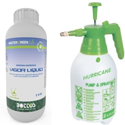 Bottos VIGOR LIQUID,Biostimolante per prato, Concime Fertilizzante organico per tappeto erboso utilizzabile tutto l'anno,aumenta la fertilità del terreno,aiuta la germinazione,1kg (1pz + pompa)