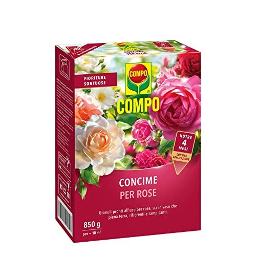 Compo Concime per Rose, Granuli Pronti all'Uso per Rose in Vaso, in Piena Terra, Rifiorenti e Rampicanti, 850 g