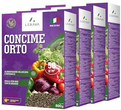 LERAVA ® Concime Universale 4x800g concime organico migliora la fertilità del suolo e promuove la crescita delle piante Fertilizzante per piante nell'orto, giardino e in vaso 100% Made in Italy