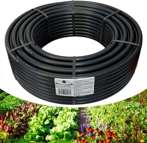 acquaverde Tubo in Polietilene Ø 20 mm. PN6, Semi-Rigido a Bassa Densità PE-BD, per Irrigazione Campi, Orto e Giardino Orto Facile (400)