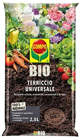 Compo BIO Terriccio Universale, Per Piante Orticole, Aromatiche, Ornamentali e da Fiore, Consentito in Agricoltura Biologica, Sacco 2,5 L