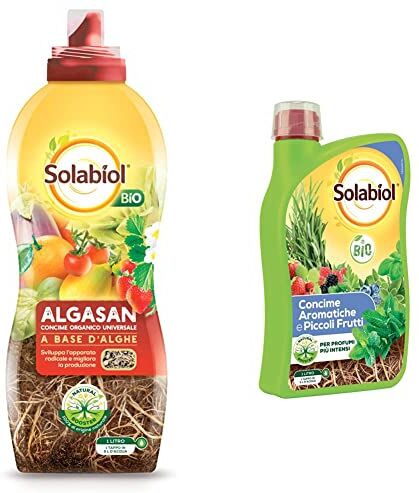 Solabiol Algasan, Concime Liquido Biologico Universale a Base di Alghe Brune & Concime Liquido Biologico per Aromatiche e Piccoli Frutti con Tecnologia Natural Booster