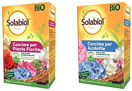 Solabiol Concime Biologico Granulare Piante Fiorite con Tecnologia Natural Booster & Concime Biologico Granulare Acidofile con Tecnologia Natural Booster 750g