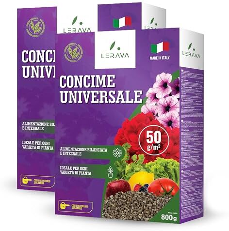 LERAVA ® Concime Universale 2x800g concime organico migliora la fertilità del suolo e promuove la crescita delle piante Fertilizzante per piante nell'orto, giardino e in vaso 100% Made in Italy