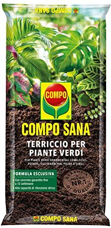 Compo SANA Terriccio per Piante Verdi, Per Piante Verdi Ornamentali, Con Aggiunta di Argilla, Sacco 20 L