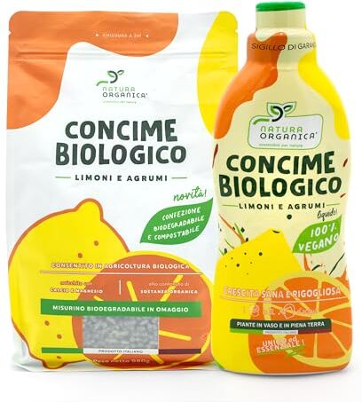 NATURAORGANICA SOSTENIBILI PER NATURA NaturaOrganica   Concime Biologico per Limoni e Agrumi 1,83 Kg Fertilizzante Naturale Specifico per Piante di Limone e Arancio Concime per Agrumi Biologici KIT Liquido + Solido