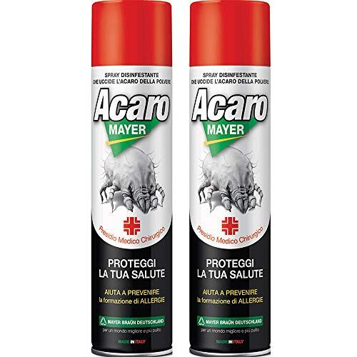 Acaro Mayer 2x Spray Antiacaro Disinfettante Per Materassi Tessuti Divano"ACAROMAYER" 400 ml  Specifico Della Polvere Ad Azione Immediata  Atossico, Per Prevenire Le Allergie Made In Italy (2)