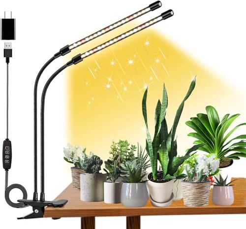 FRGROW Lampada da Coltivazione Piante da Interno, Indoor, grow light full spectrum, Luce di Coltivazione A Spettro Completo 3000K/5000K/660nm, 3 Modalità 10 Luminosità Con Timer