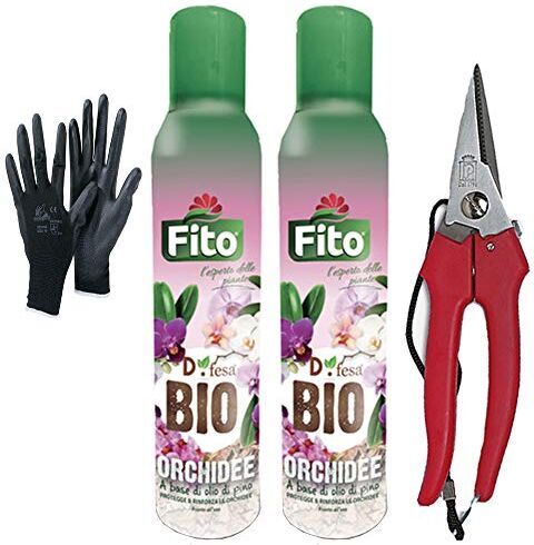 Blumen 2X Antiparassitario Orchidee Spray Difesa Bio+Forbice per Fiori+Guanti Omaggio, Set Anti Parassitario Orchidea da Vaso 100% Biologico