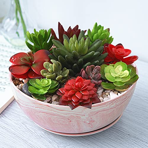 G EPGardening Vaso grande da 25,5 cm, motivo marmo, in ceramica, per piante grasse, contenitore per piante grasse, vaso per fiori, decorazione per interni ed esterni, rosa