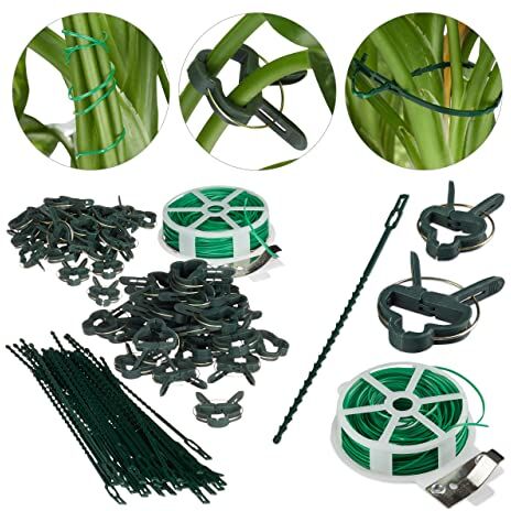 Relaxdays , Verde, Clips per Piante, Set da 110, Mollette Stabili, Bobina con Taglierina, Sostegno per Orchidee, Pomodori, Unisex Adulto, 2,00 x 8,00 x 12,30cm