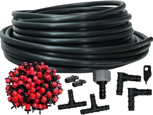 Suinga Sistema irrigazione a goccia giardino 50 metri. Include tubo 16 mm + 50 gocciolatori + accessori di installazione