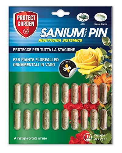 PROTECT GARDEN Sanium Pin PFnPO, Insetticida Sistemico in Pillole. Elimina Afidi e Mosca Bianca. Nutre e Protegge per Tutta La Stagione Grazie alla Formulazione Ricca di Concime NutriONE. 20 pin