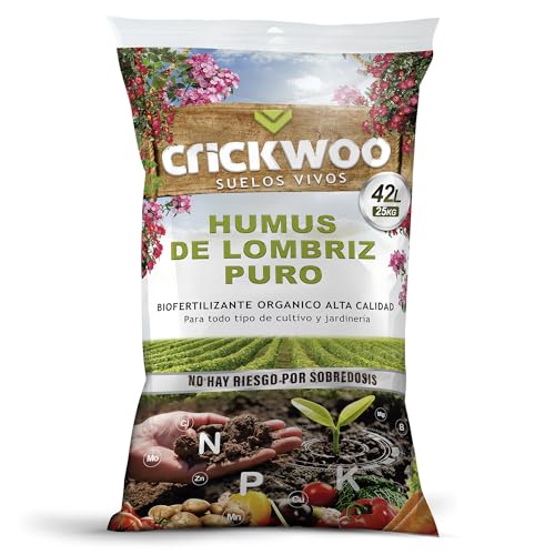 Crickwoo Pure Worm Casting Humus, Concime per piante, Formato 25KG, Concime organico naturale, ricco di microrganismi, adatto a tutte le colture