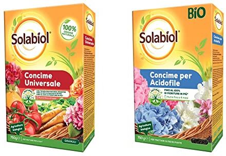 Solabiol Concime granulare Biologico Universale, 750 gr & Concime Biologico Granulare Acidofile con Tecnologia Natural Booster