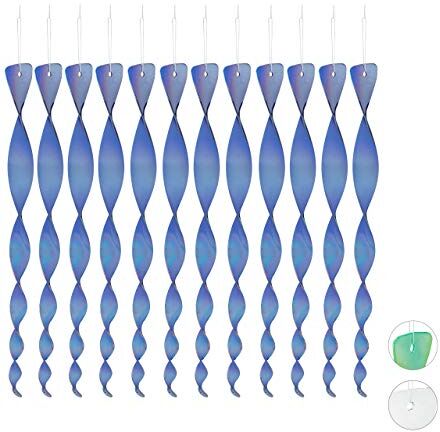 Relaxdays Spaventapasseri a Spirale in Set da 12, Riflettente, Balcone & Giardino, 40 cm, Deco, Allontana Piccioni, Blu