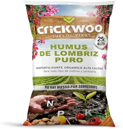 Crickwoo Humus di vermi puro, fertilizzante per piante, Formato 5KG, fertilizzante organico naturale, ricco di microrganismi, adatto a tutte le colture