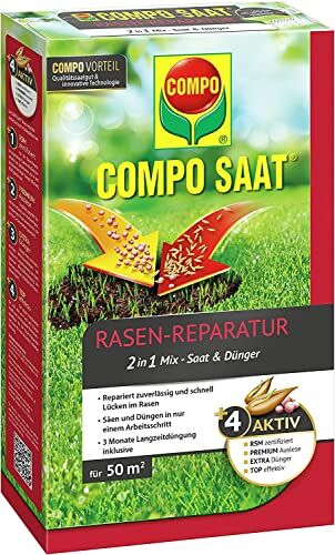 Compo Saat® – mix di semi & Fertilizzante, cura del prato zum seminano e fertilizzare in un solo Passaggio, per una perfetta per prato, 1,2 kg per 50 m²