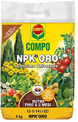 Compo NPK ORO, Concime Universale, Per Piante Orticole, Frutticole e Ornamentali, In Vaso e Piena Terra, Nutre Fino a 3 Mesi, 4 kg