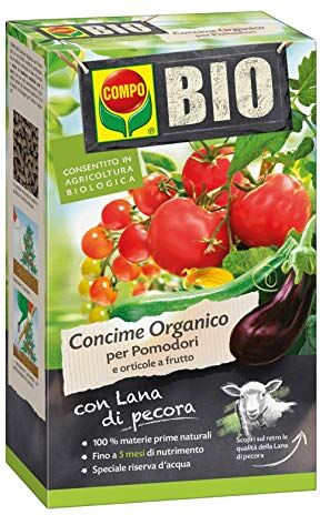 Compo BIO Concime Organico per Pomodori e Orticole da Frutto, Con Lana di Pecora, 5 mesi di durata, Consentito in agricoltura biologica, 750 Grammi