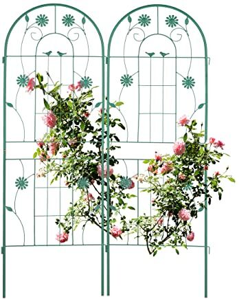 Relaxdays Grigliati per Rampicanti, Set da 2, H x L 150x50 cm, Supporti in Metallo per Piante Tralicci a Incastro, Verde