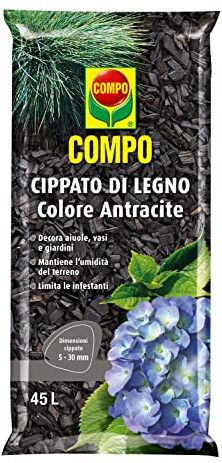 Compo Cippato di Legno, Colore Antracite, Per la Pacciamatura e la Decorazione, Consentito in Agricoltura Biologica, Sacco 45 L