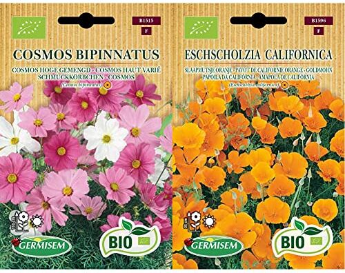 Germisem Biologico Cosmos Bipinnatus Semi di Cosmos 2 g & Biologico Eschscholzia California Semi di Papavero d'oro 0.5 g