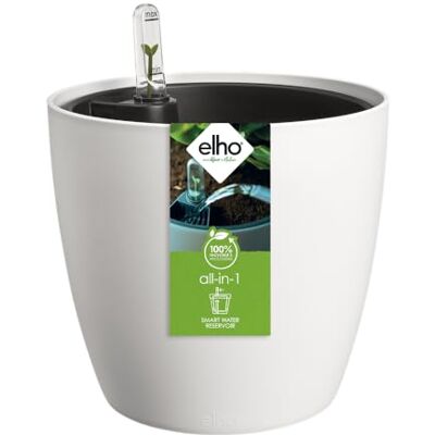 Elho All-in-1 Brussel Round 25 + Swi 24 Vaso per Piante da Interno 100% plastica riciclata Ø 25 cm Bianco/White Elho All-in-1 Brussel Round 25 + Swi 24 Vaso per Piante da Interno 100% plastica riciclata Ø 25 cm Bianco/White